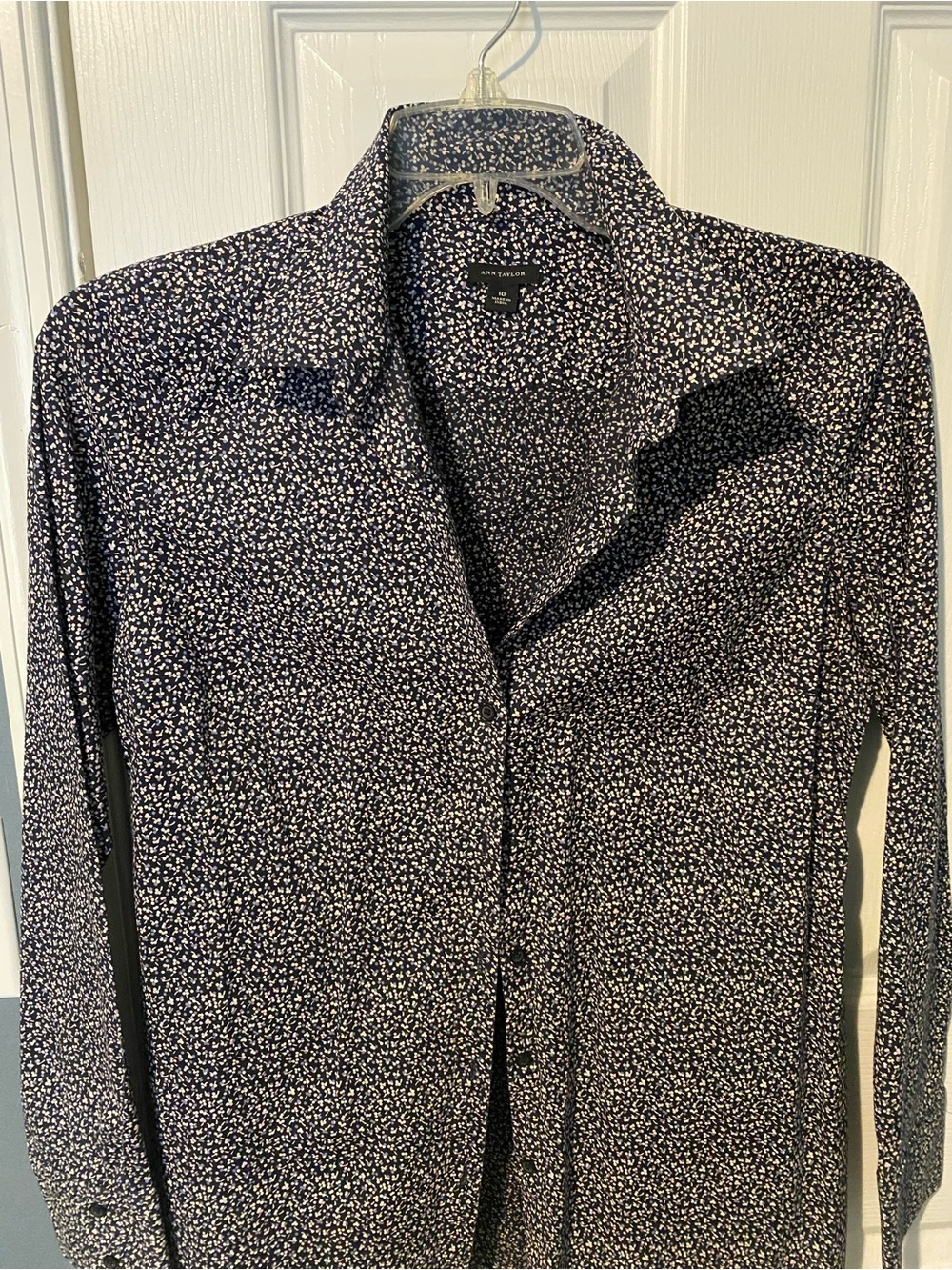 Navy blue and White Micro Floral Button-Up Shirt